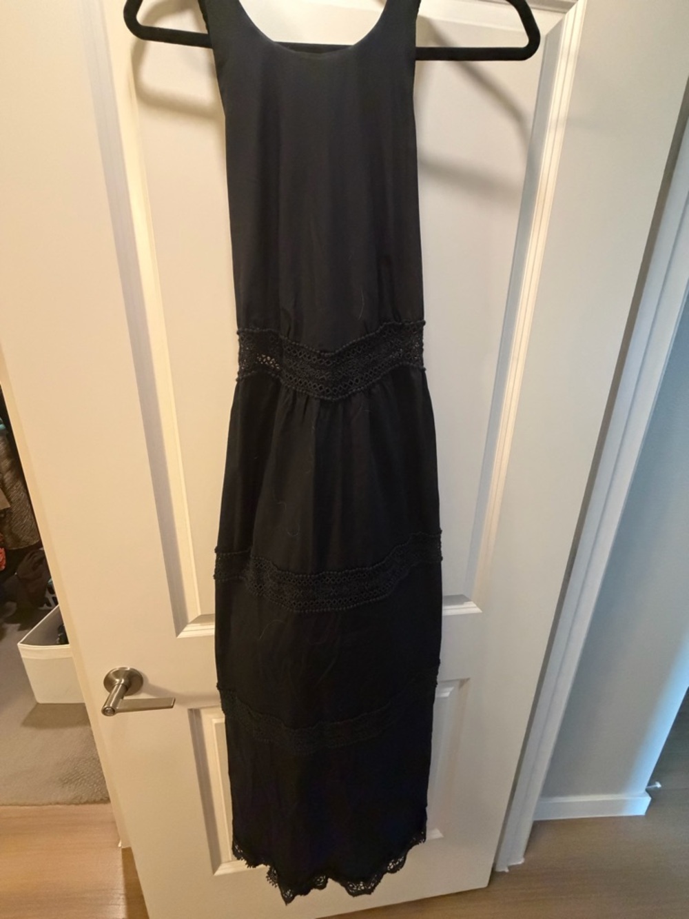 Abercrombie & Fitch Black Sleeveless Maxi Dress with Crochet Waist Detail